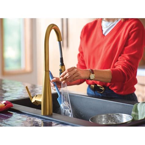 Moen Maureen Brushed Gold Single Handle Pull-down Kitchen Faucet with ...