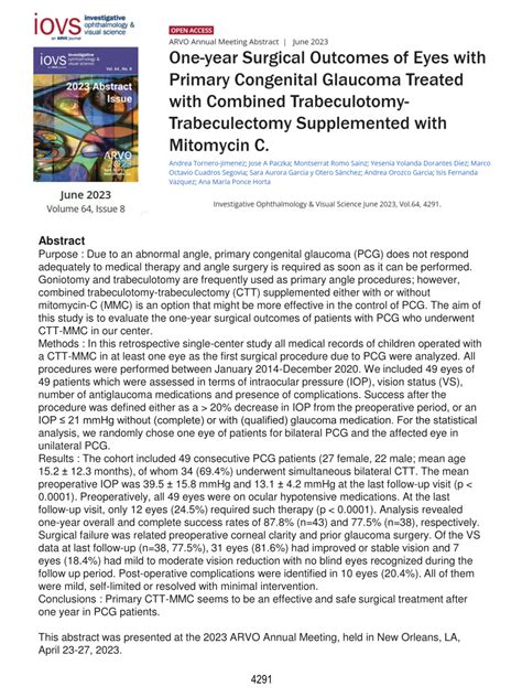 Pdf One Year Surgical Outcomes Of Eyes With Primary Congenital