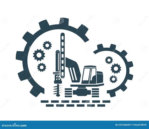 Vector Illustration Tractor And Drilling Rig Logo Construction