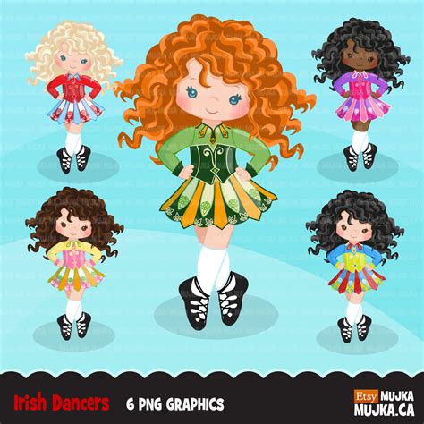 Irish Dancers Clipart Cute Irish Dancers With Traditional Etsy Uk