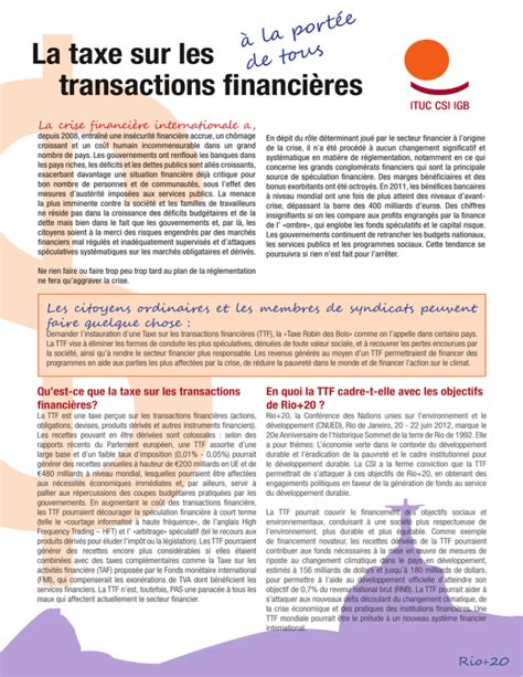 La Taxe Sur Les Transactions Financi Res