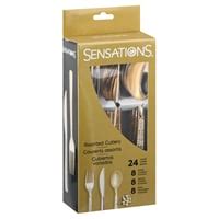 SENSATIONS Sensations Gold Metallic Hammered Assorted Cutlery Set 24