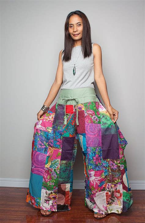 Patchwork Pants Long Womes Wide Leg Pants Boho Patchwork Etsy