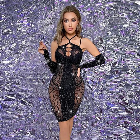 Shining Diamond Chic Sexy Women Erotic Lingerie Halter Off Shoulder Oversleeve Slim Dress Buy