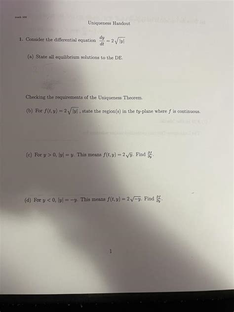 Solved 1 Consider The Differential Equation Dtdy2∣y∣ A