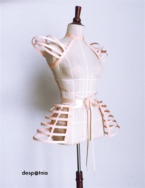 Light Nude Cage Shoulders Panniers Set Burlesque Pannier Fetish
