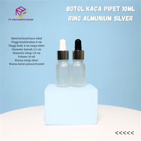 Jual Botol Kaca Pipet 10ml Frosted Bening Doff Ring Almunium Silver