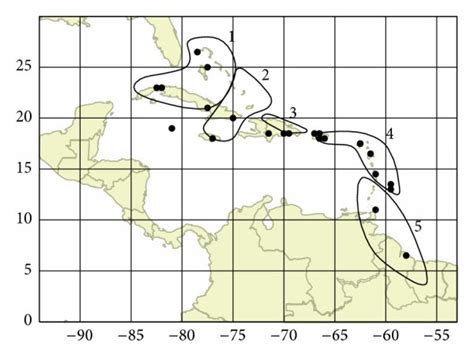 Five rainfall zones over the Caribbean and neighbouring regions ...