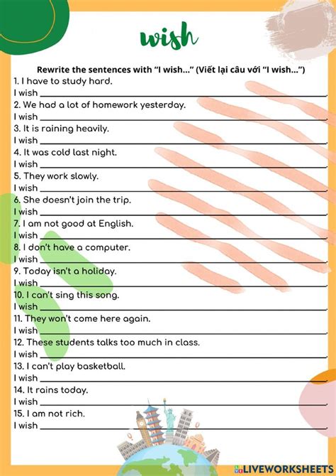 Wish Sentences Interactive Worksheet Wish Sentences Worksheets Wish