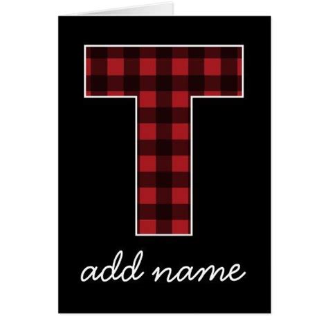 Monogram Letter T Black And Red Buffalo Plaid Note Card Zazzle