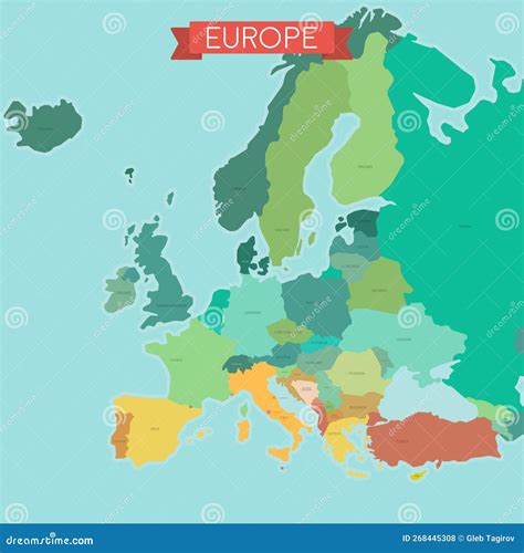 Stylized Colorful Political Map Of Europe Stock Vector Illustration