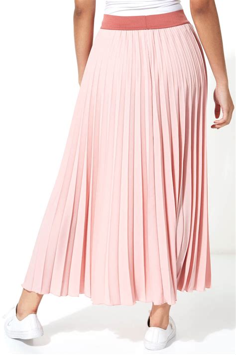 Contrast Band Pleated Maxi Skirt In Light Pink Roman Originals Uk