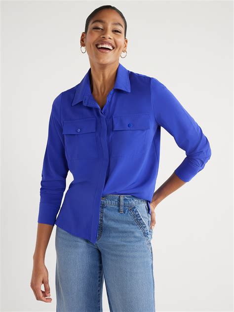 Scoop Womens And Womens Plus Button Down Blouse With Two Pockets Sizes