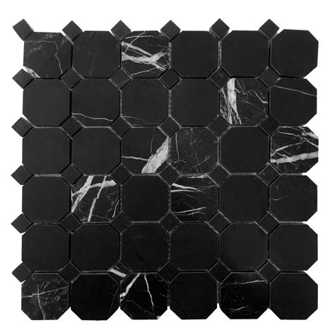 Black Marble Octagon Mosaic Tile Honed