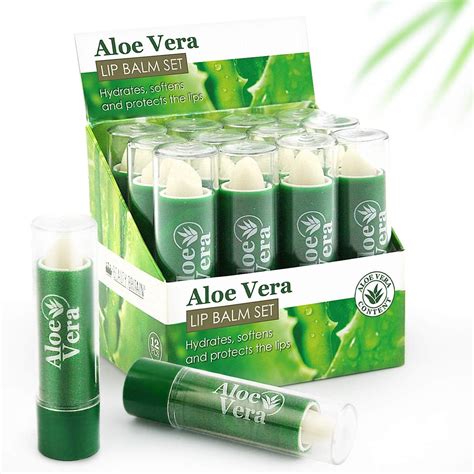 Set Of 12 X Lip Balms Aloe Vera Long Lasting Moisturizing Lip Care Unisex Full Size Display Box