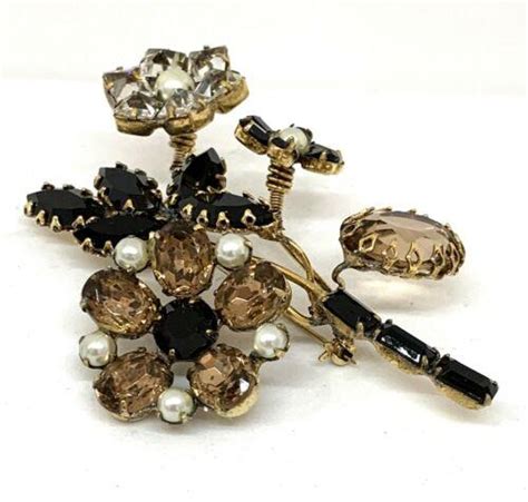 Vintage Unsigned Schreiner Double Trembler Flower Pin Brooch 3775233783