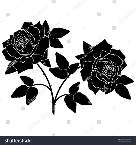 Black Silhouette Roses Leaves Rose Tattoo Stock Vector (Royalty Free) 769832053 | Shutterstock