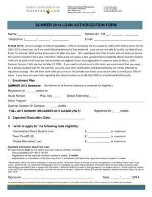 Fillable Online Law Hofstra Summer Loan Authorization Form