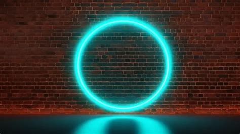 3d Rendered Illuminated Empty Circle Neon Sign Against Brick Wall