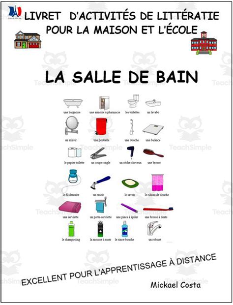 Livret dactivités de littératie et vocabulaire La salle de bain by