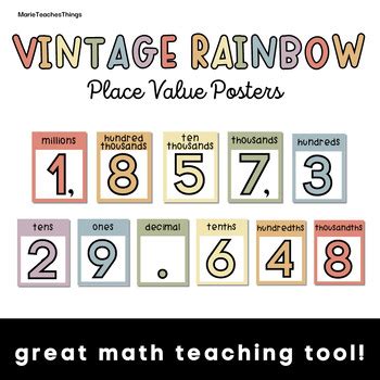 Vintage Rainbow Place Value Posters Classroom Decor Editable Pastels