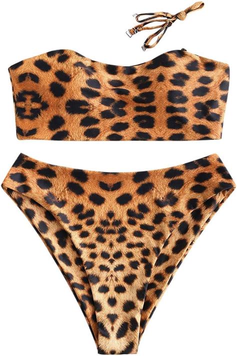 Zaful Womens Leopard Print High Cut Two Piece Swimsuit