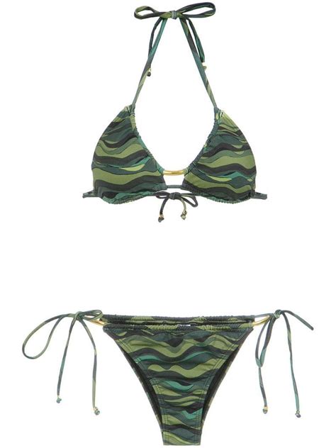 Amir Slama Wave Print Bikini Set Farfetch Bikinis Printed Bikini