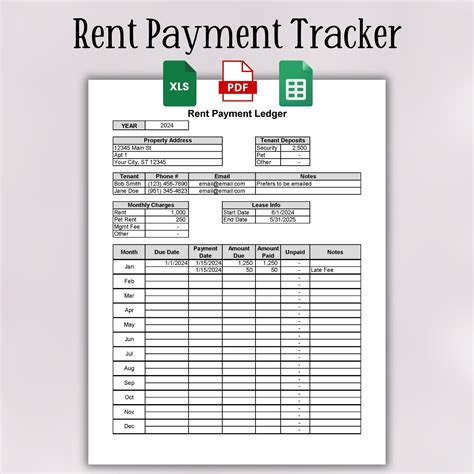 rent payment tracker rental payment ledger monthly rent payment log