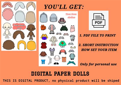 Printable Toca Boca Paper Doll And Clothes Dress Up Doll Etsy Denmark