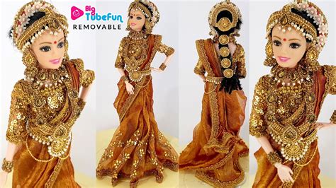 Barbie Doll Saree Making South Indian Bridal Doll Dress And Jewellery