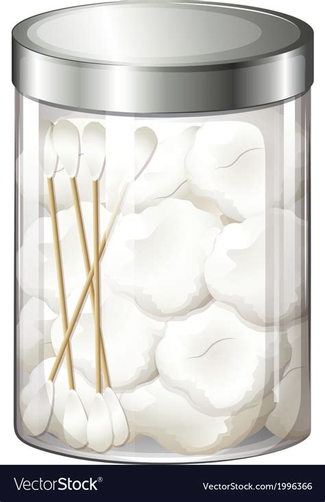 A container with cotton balls and cotton buds Vector Image