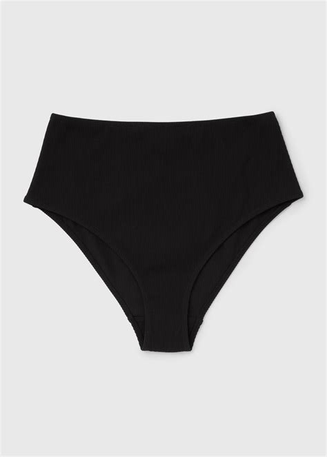 Black High Waisted Textured Bikini Bottoms Matalan