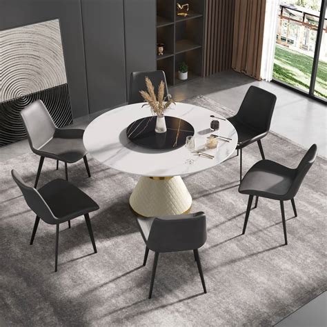 Round Dining Table with Lazy Susan White&Black - Atunus