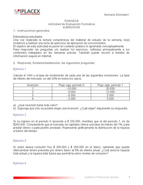 EJ 2 Ejercicios De La Segunda Semana De Finanzas Instituto