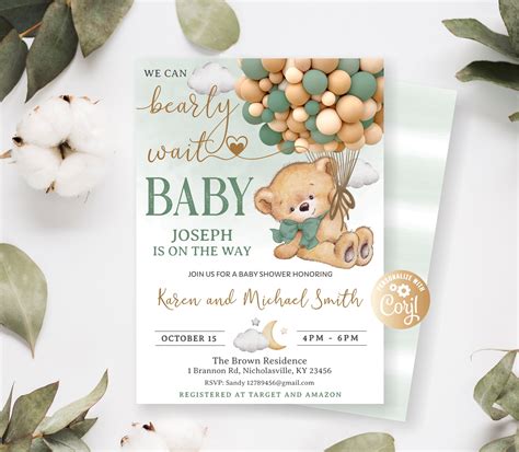 Editable Bear Baby Shower Invitation We Can Bearly Wait Boy Etsy