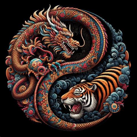 A Traditional Dragon And Tiger In Yin Yang Symbol Dark Background