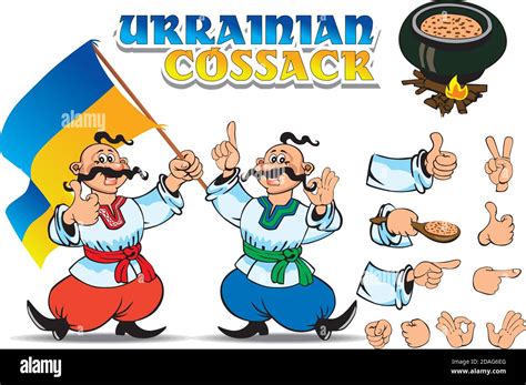 Ukrainian Cossack In Ethnic Clothes Set Of Gestures Parts Of The Body