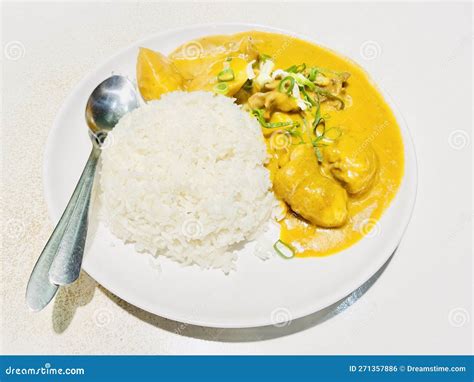 Indian Butter Chicken Curry With Rice Top View Stock Photo Image Of