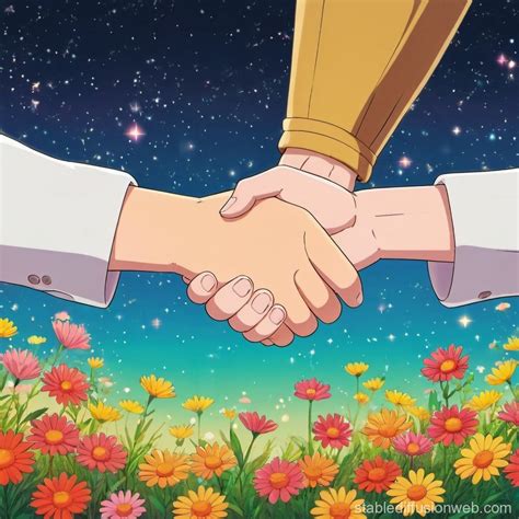 Ghibli Animated Handshake Illustration | Stable Diffusion Online