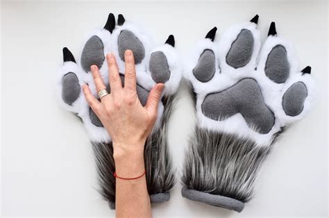 Fursuit Paws Furry Paws With Claws Grey Puffy Paws Feral Etsy