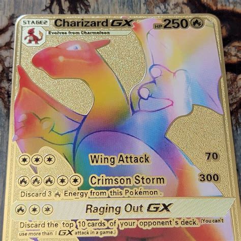 Charizard Gx 150147 Secret Rainbow Rare Gold Metal Pokemon Card Fan