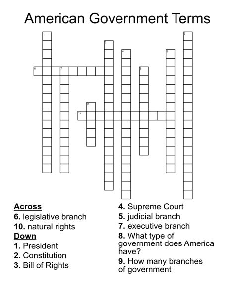 American Government Terms Crossword Wordmint