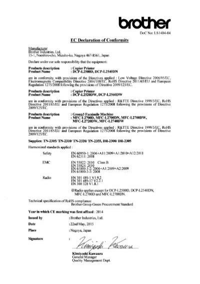 Brother Mfc L Dw Dichiarazione Di Conformit