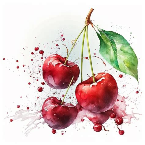 Premium AI Image Watercolor Cherries