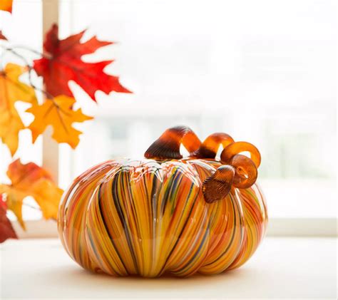 Glitzhome Multi Striped Glass Large Indoor Decorative Pumpkin