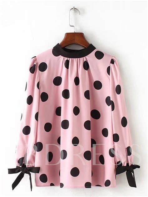 Lace Up Polka Dot Pleated Womens Blouse Polka Dot Blouse Outfit