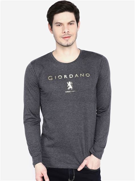 Buy GIORDANO Men Grey Printed Slim Fit Round Neck T Shirt - Tshirts for ...