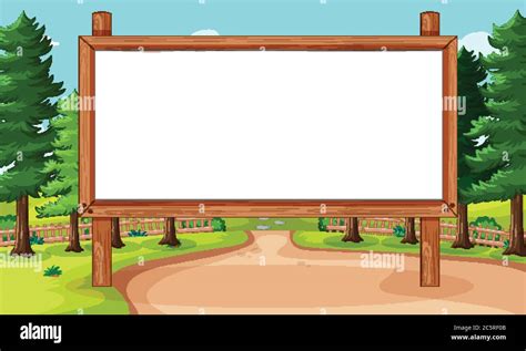 Empty Banner Board In Nature Park Scenery Illustration Stock Vector