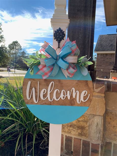 Welcome Door Hanger Raised Lettering Door Hanger Welcome Wreath