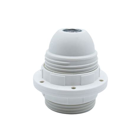 Plastic Lamp Holder With Two Screw Rings And Male Thread White E27